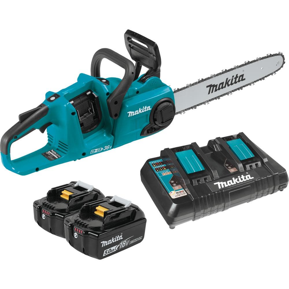 Makita 16 in. 18-Volt X2 (36-Volt) LXT Lithium-Ion Brushless Battery Chain Saw Kit (5.0Ah) XCU04PT