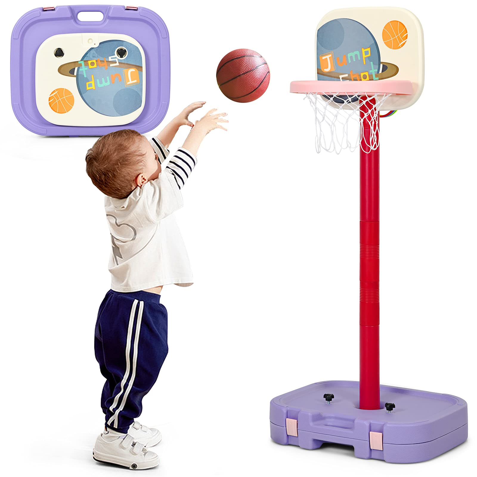 Costzon Kids Basketball Hoop, 2 in 1 Toddler Basketball Hoop Toy Set with Ring Toss & Storage Box for Boys Girls Baby