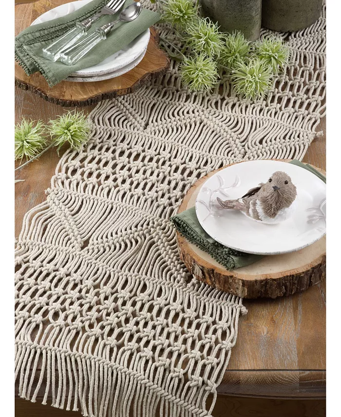 Saro Lifestyle Cotton Table Runner with Macramandeacute; Design