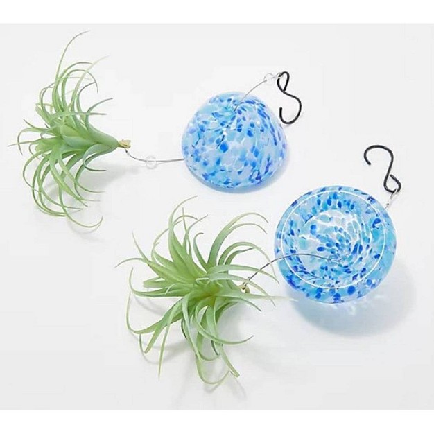 Glass Jellyfish With Faux Plant Blue Ultimate Innovations