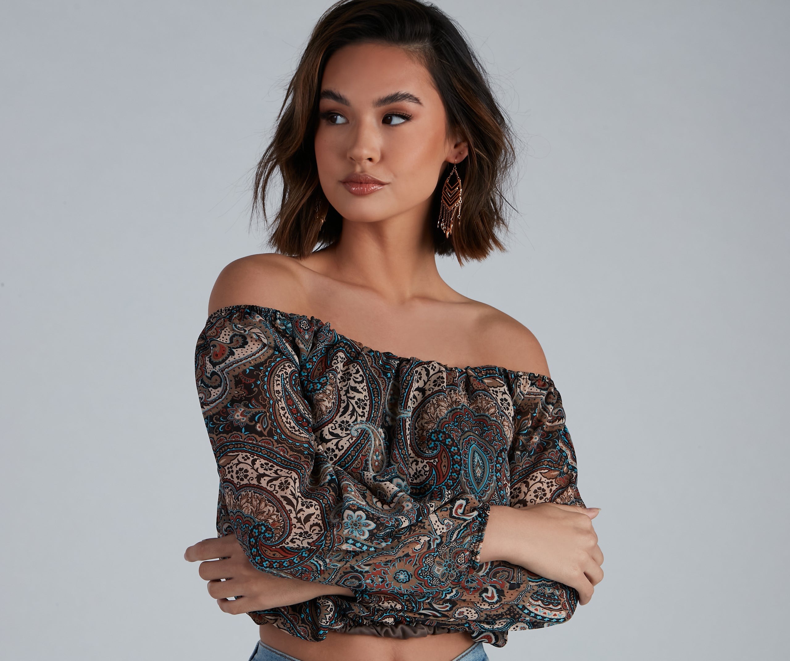 Cute In Paisley Off-The-Shoulder Blouse