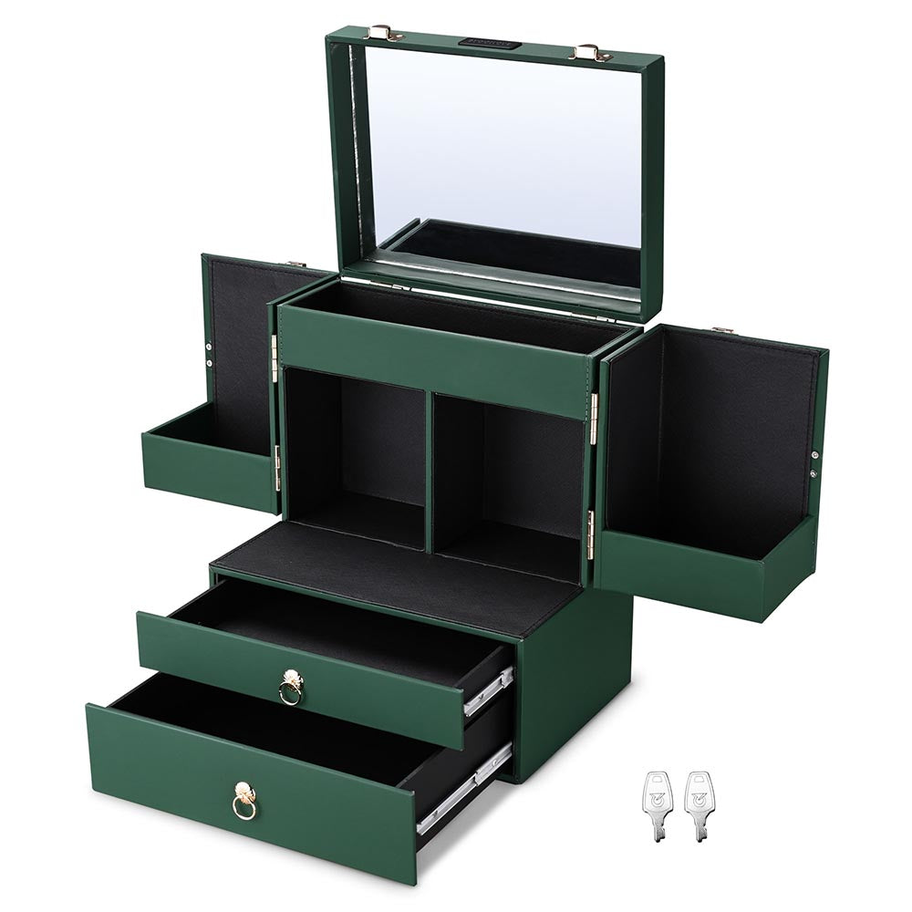 Byootique Makeup Case with Mirror Drawers Forest Green