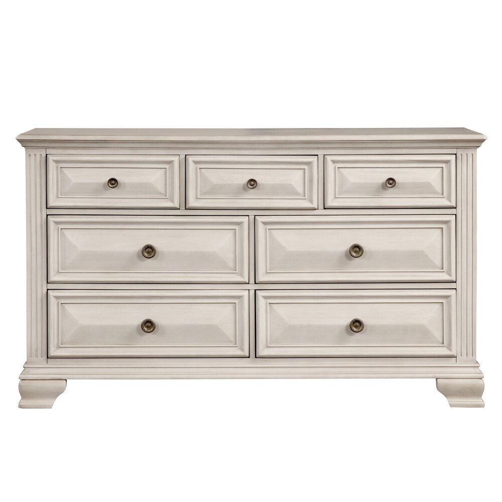 Roundhill Furniture Renova Distressed Parchment Wood Bedroom Set with Panel Bed  Dresser  Mirror  Nightstand  Chest