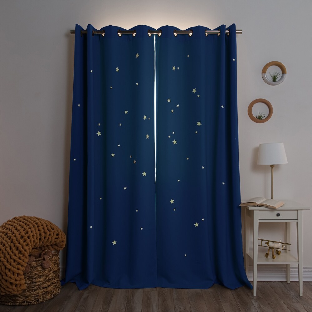 Aurora Home Keedle Doodle DIY Curtain Decoration Set with 2 Blackout Curtains and Glow in the Dark Star Stickers