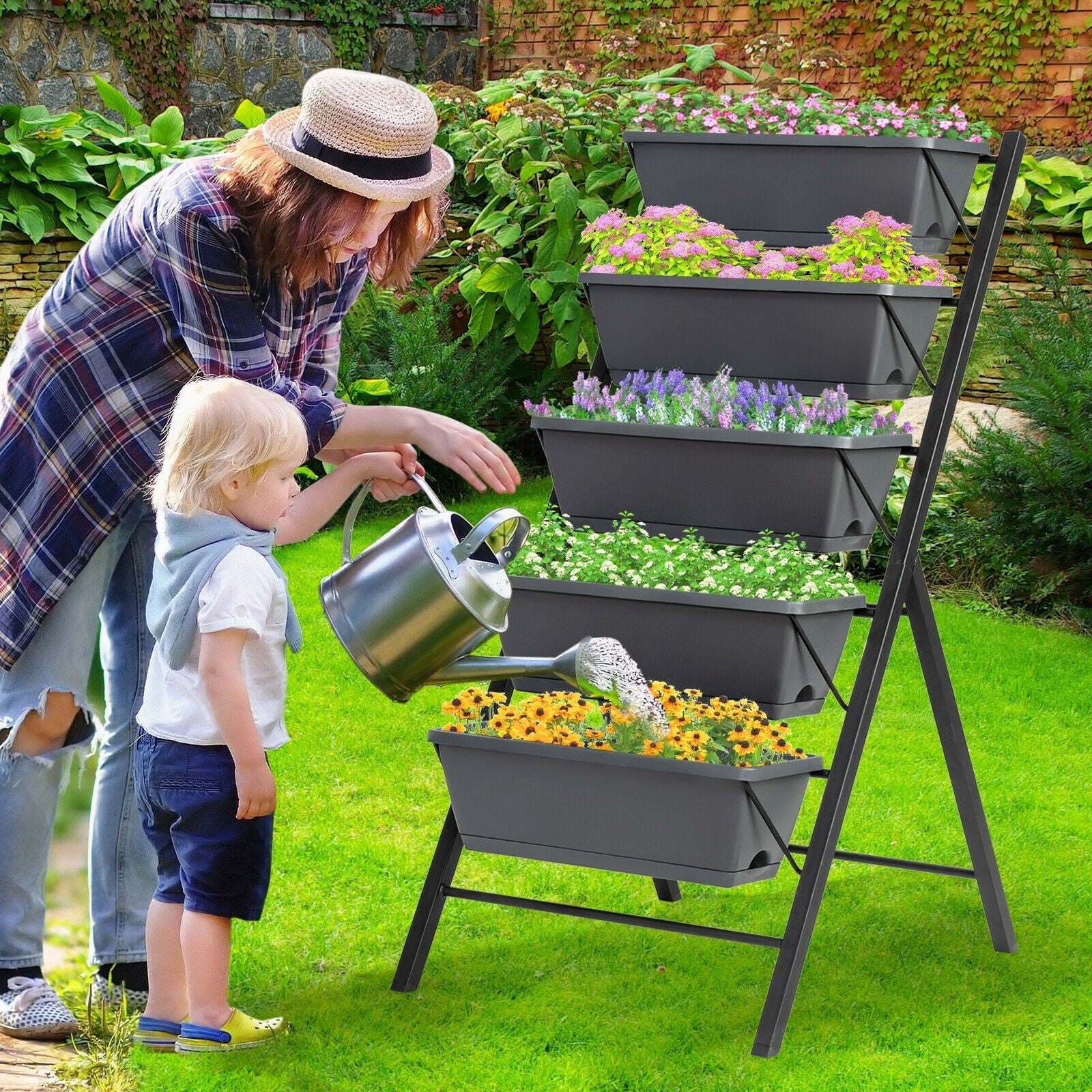 4ft 5 Tier Vertical Raised Garden Bed with Container Boxes for Vegetables