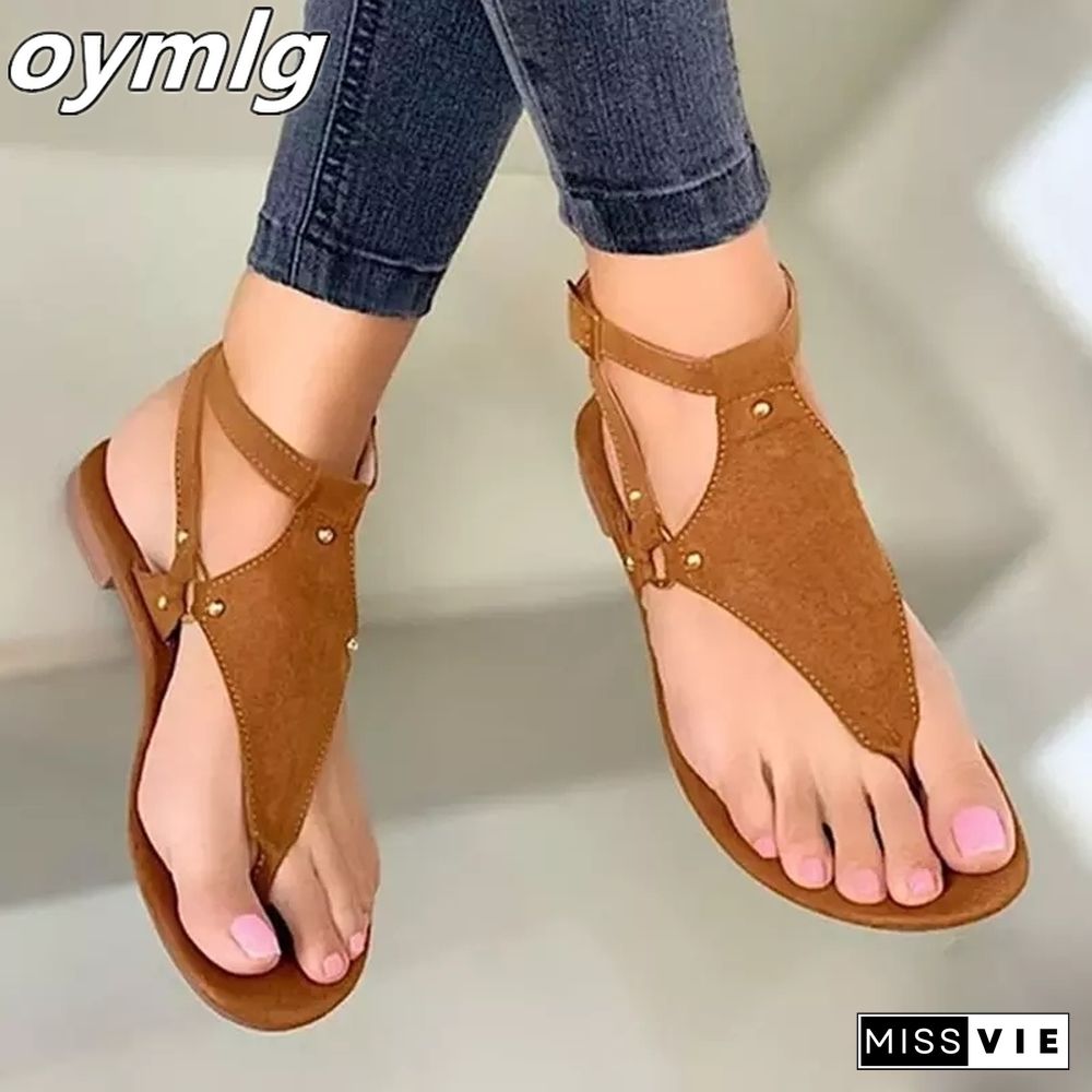 Women Sandals Summer Outdoor Beach Flip-flop Sandals Solid Fashion Gladiator Sandals Women Flats Casual Ladies Shoes