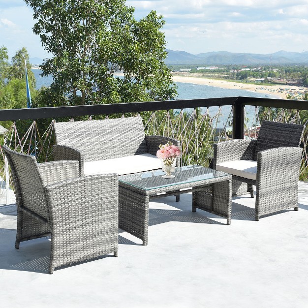 Tangkula 4 Pcs Patio Wicker Furniture Outdoor Rattan Chairs W cushions