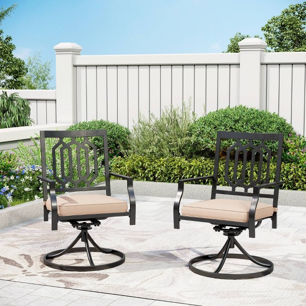 2pc Outdoor Metal Swivel Rocking Chairs With Cushions Black Capiva Designs