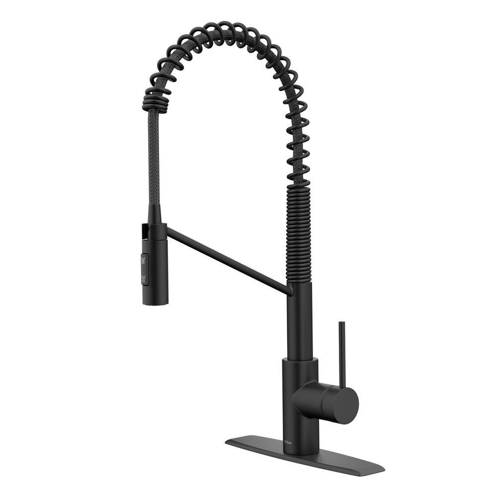 KRAUS Oletto Single-Handle Pull-Down Sprayer Kitchen Faucet with QuickDock Top Mount Installation Assembly in Matte Black KPF-2631MB