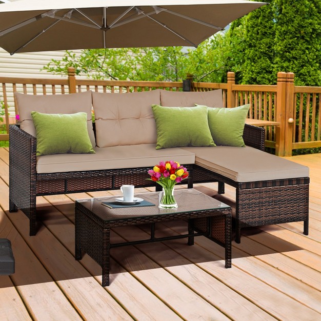 Costway 3pc Patio Sofa Set Outdoor Sectional Conversation Set Rattan Wicker