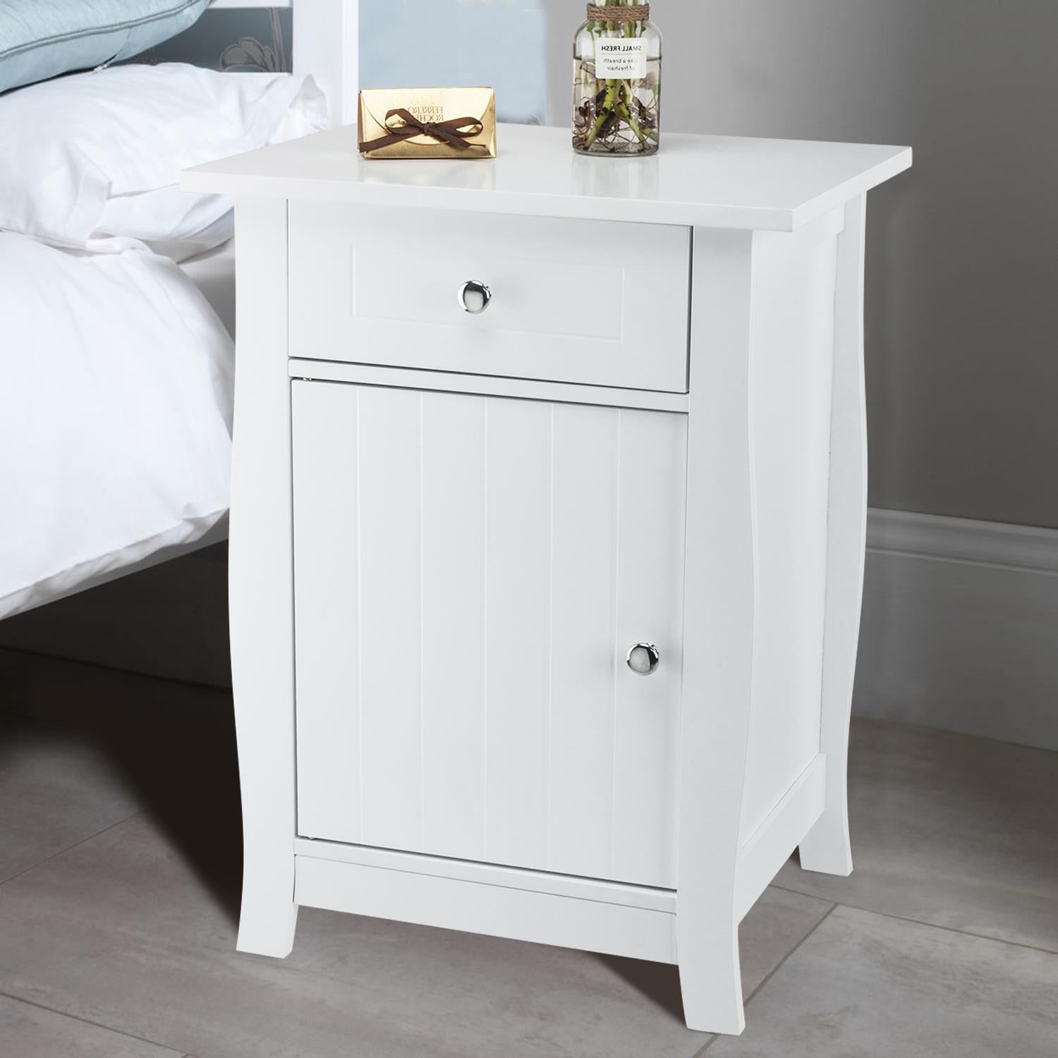 Ktaxon White Nightstand Bedside Table Wooden Accent End Table with Drawer for Home, Bedroom, College Dorm