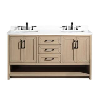 Ari Kitchen and Bath Venice 60 in. x 22 in. D x 34.5 in. H Bath Vanity in Oak Gray with White Quartz Vanity Top with White Basin AKB-VENICE-60-OAKGRAY