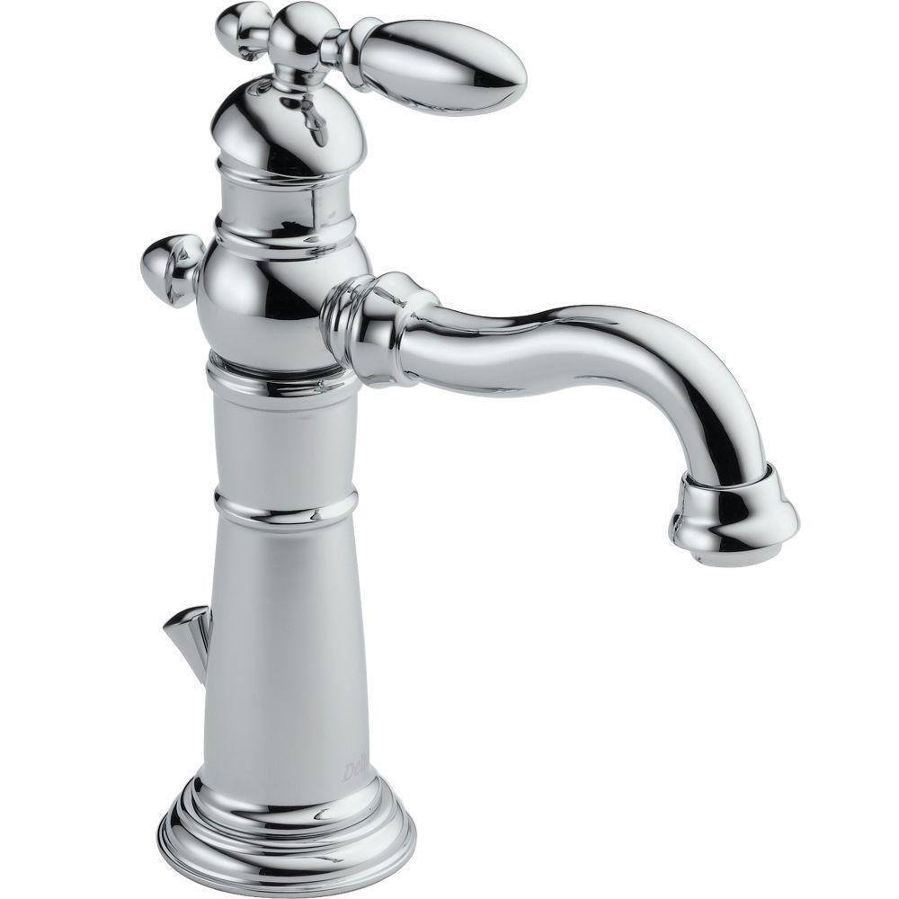 Delta Victorian Single Hole Single-Handle Bathroom Faucet with Metal Drain Assembly in Chrome 555LF