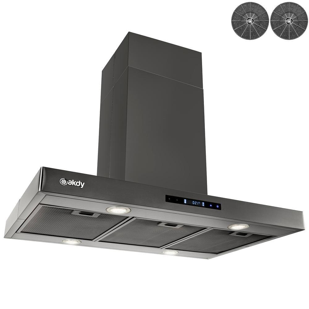 AKDY 36 in 343 CFM Convertible Island Mount Range Hood with Lights and Touch Control in Black Stainless Steel