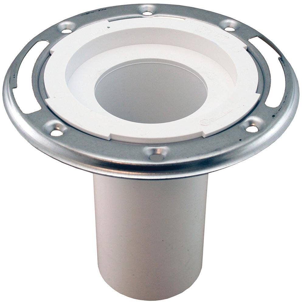 JONES STEPHENS 7 in. O.D. Plumbfit PVC Closet (Toilet) Flange wStainless Steel Ring  6 in. Shank Fits Inside 3 in. Sch. 40 DWV Pipe C57236