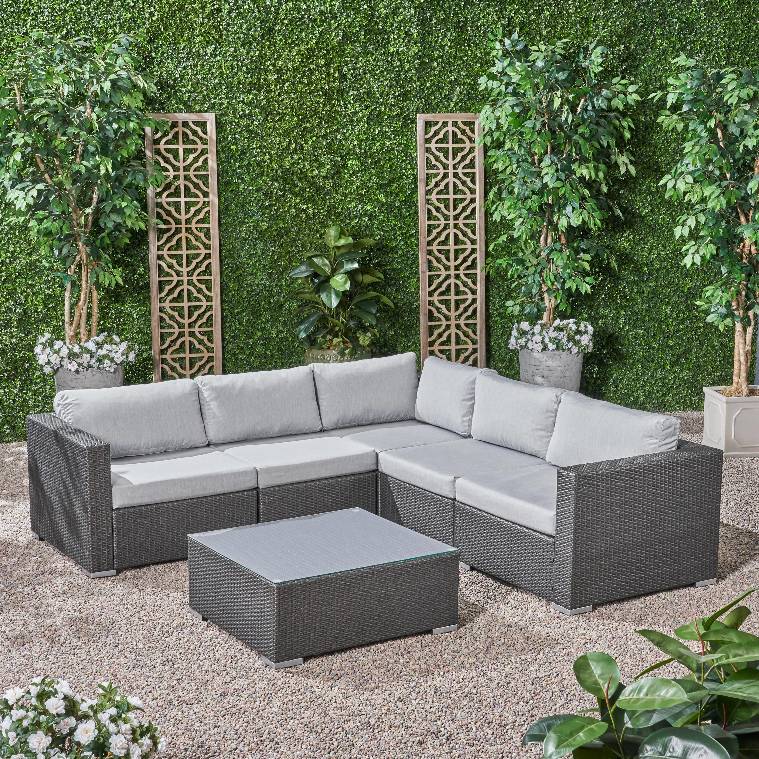 Kyra Outdoor 5 Seater Wicker Sectional Sofa Set with Sunbrella Cushions