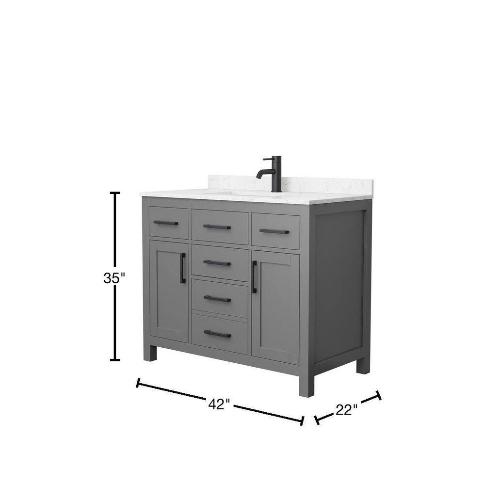 Wyndham Collection Beckett 42 in. W x 22 in. D x 35 in. H Single Sink Bathroom Vanity in Dark Gray with Carrara Cultured Marble Top WCG242442SGBCCUNSMXX