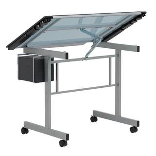 Studio Designs Vision Craft 40.75 in. W Silver and Blue Glass Drawing and Writing Mobile Desk with Supply Storage 10053