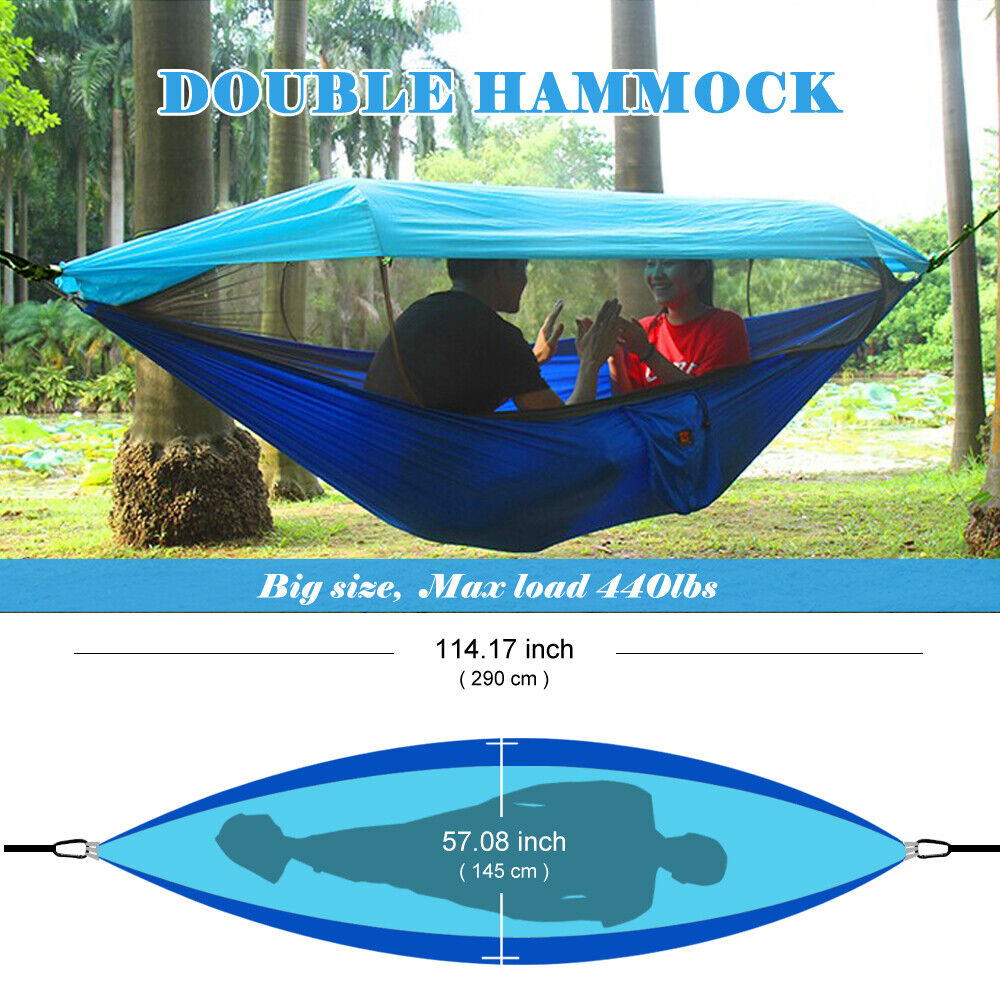 Double Camping Hammock With Mosquito Net & Sun Shade, Homeya Outdoor Portable Swing Tent, Including Tree Straps, Carabiners, Storage Bag