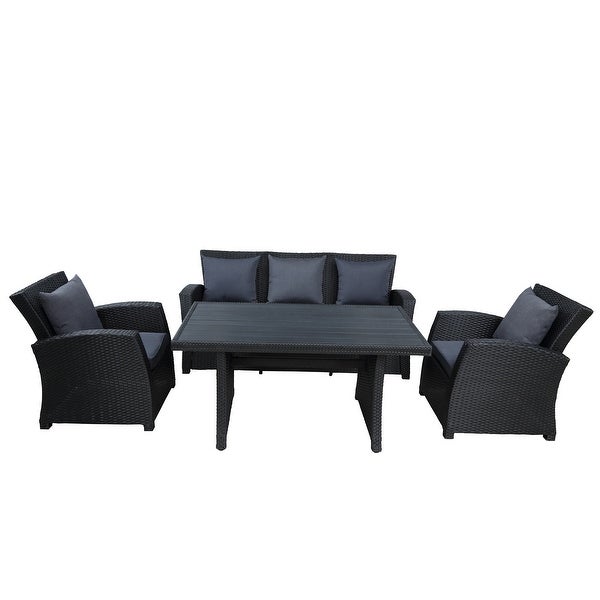 4-Piece Conversation Set Modern Outdoor Wicker Furniture Curved Silhouette Sofa Set - Overstock - 37248349