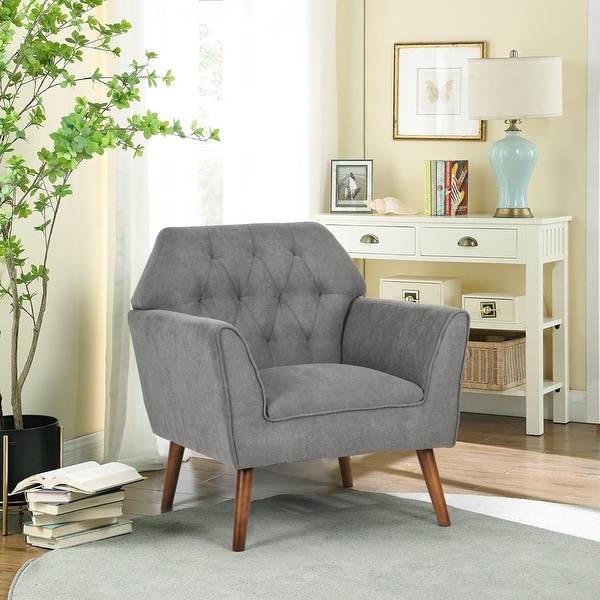 Homylin Modern Accent Chair with Solid Wood Legs， Tufted Single Sofa Armchair with Fabric Upholstered for Living Room