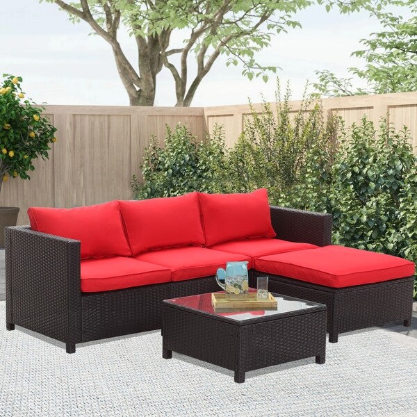 Zenova 5 piece Outdoor Patio Rattan Sofa Sectional Set with Pillows - Overstock - 35852827