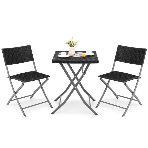 Costway 3pcs patio Folding Rattan Bistro Set Chairs Backrest Table Garden Deck