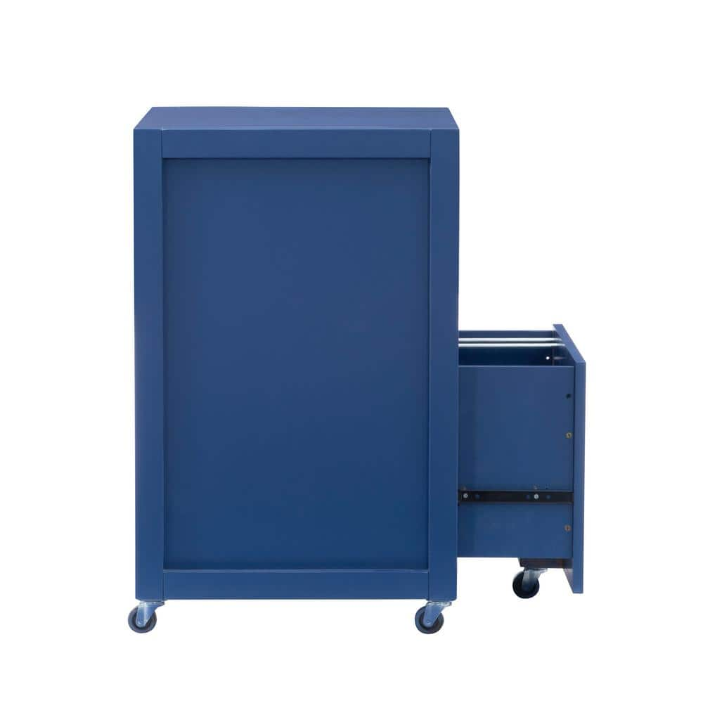 Linon Home Decor Sara Navy Blue File Cabinet with Metal Drawer Glides and Silver Handles THD02963