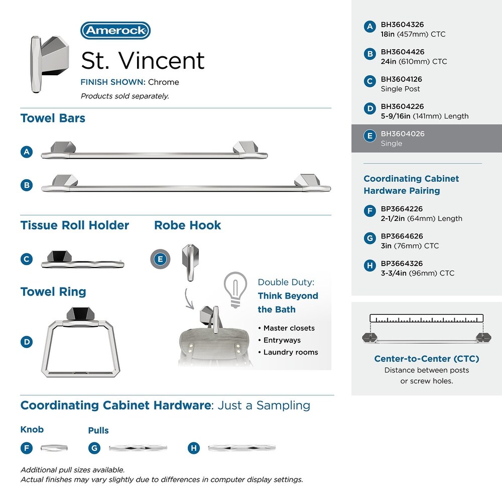 Amerock St. Vincent Contemporary Single Robe Hook