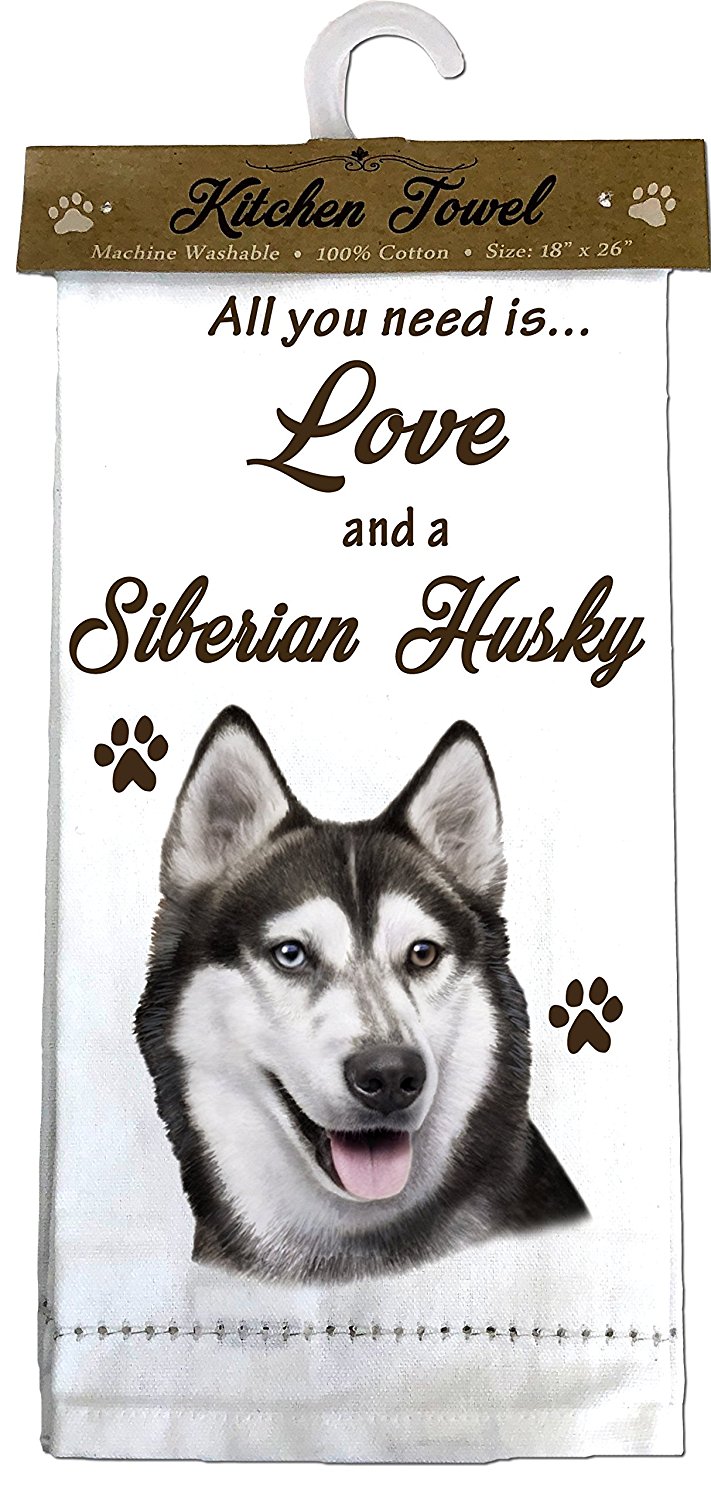 EandS Pets 700-40 Siberian Husky Kitchen Towel， Off-white