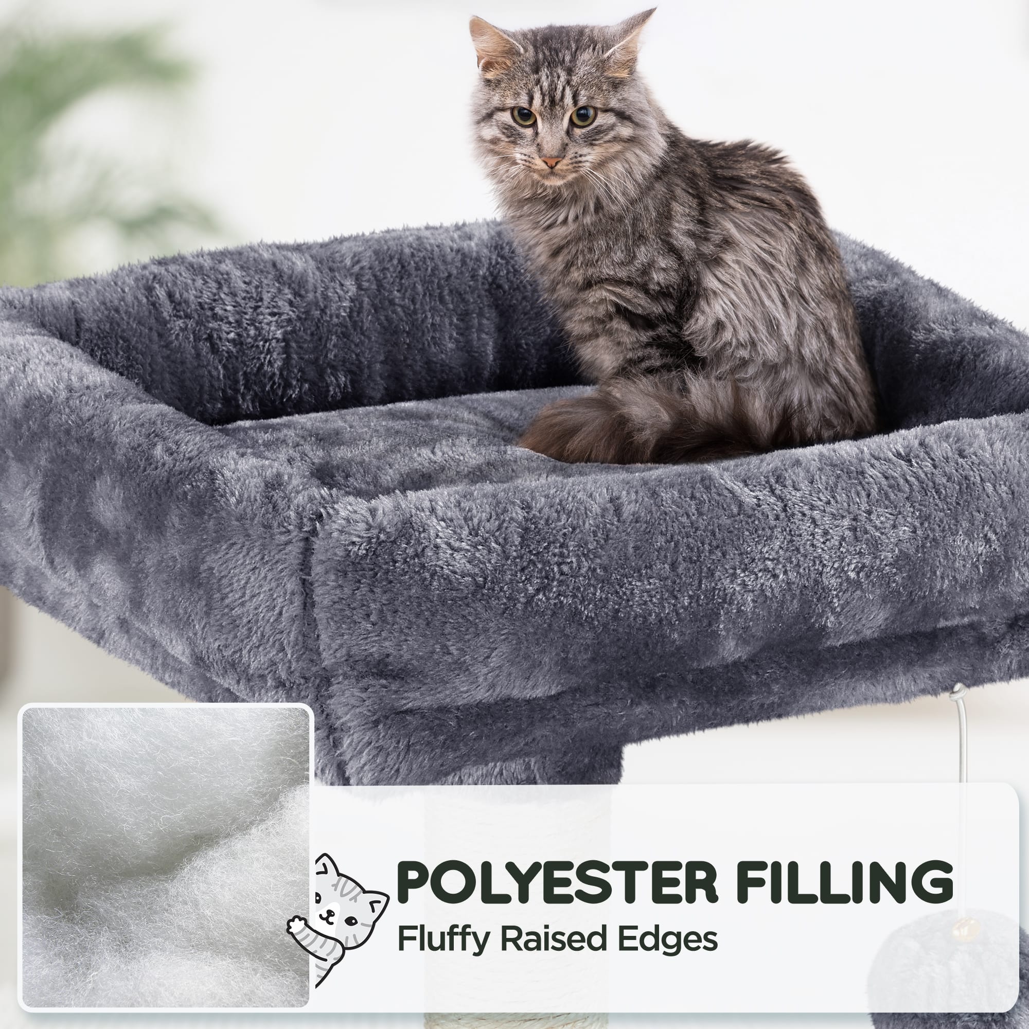 Topeakmart Dark Gray Plush Cat Tree with 2 Condos for Kittens， 53.5