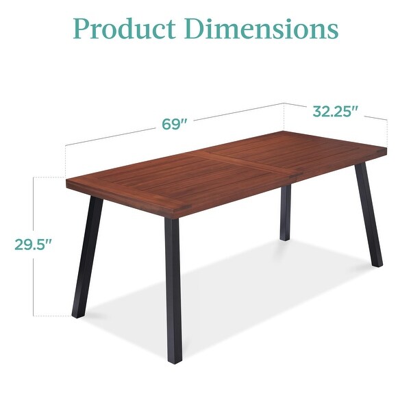 6Person Indoor Outdoor Acacia Wood Dining Table，Picnic Table w/PowderCoated Steel，350 Pound Capacity Legs