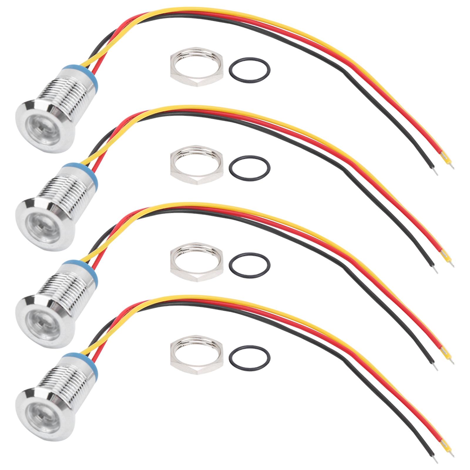 4 Sets Prewired Round Leds Waterproof Metal 2color Indicator Common Cathod 12mm 1224vred And Yellow