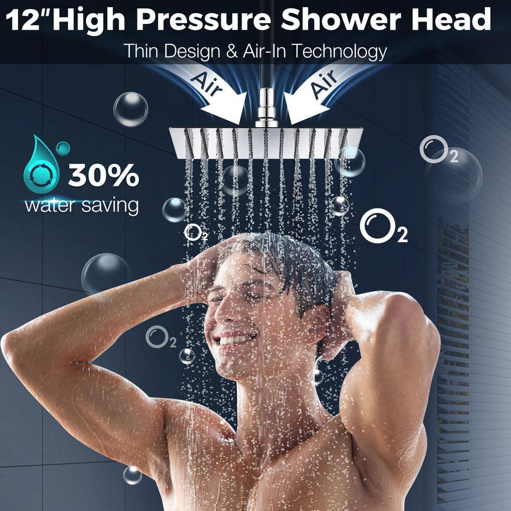 YASINU 1-Spray Patterns With 2.5GPM 12 in. Wall Mount Rain All Metal Fixed Shower Head With Adjustable Extension Arm in Chrome YNPAUL000362CH