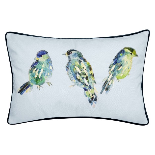 Oversized Ribbon Embroidered Blue Birds Lumbar Throw Pillow Light Blue Edie home