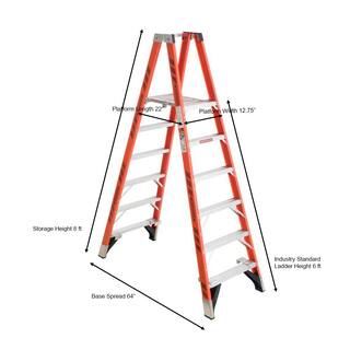 Werner 12 ft. Reach Fiberglass Platform Twin Step Ladder 300 lb. Load Capacity Type IA Duty Rating PT7406