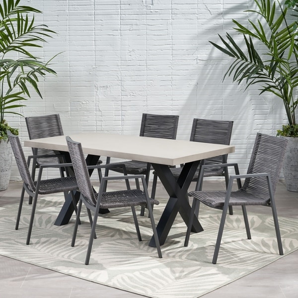 Quartz Outdoor Modern 6 Seater Aluminum Dining Set by Christopher Knight Home