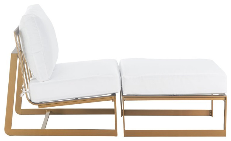 Elle Decor Mirabelle Outdoor Armless Lounge Chair in White and French Gold   Contemporary   Outdoor Lounge Chairs   by Homesquare  Houzz