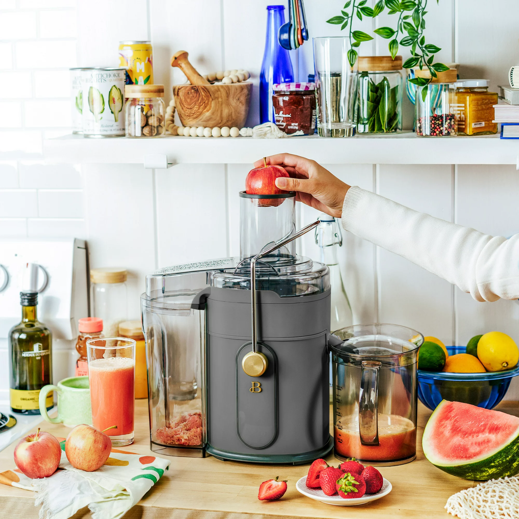 Beautiful 5-Speed Juice Extractor with Touch Activated Display， Oyster Grey， by Drew Barrymore