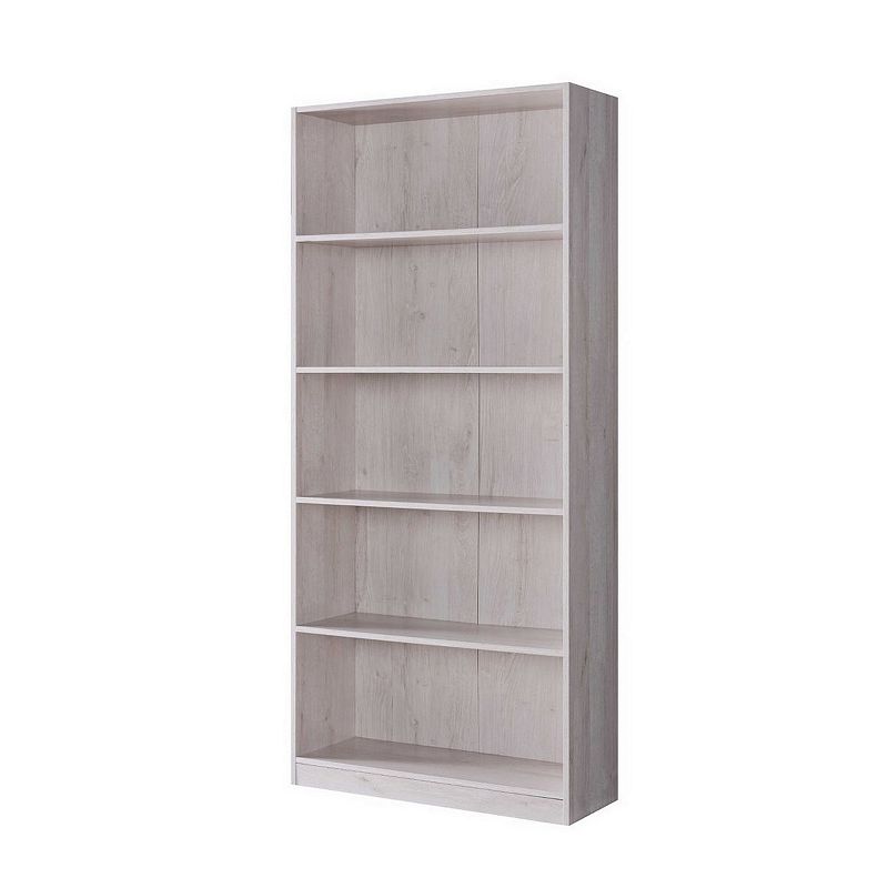 70 Inch Wooden Bookcase with 5 Shelves， White Oak