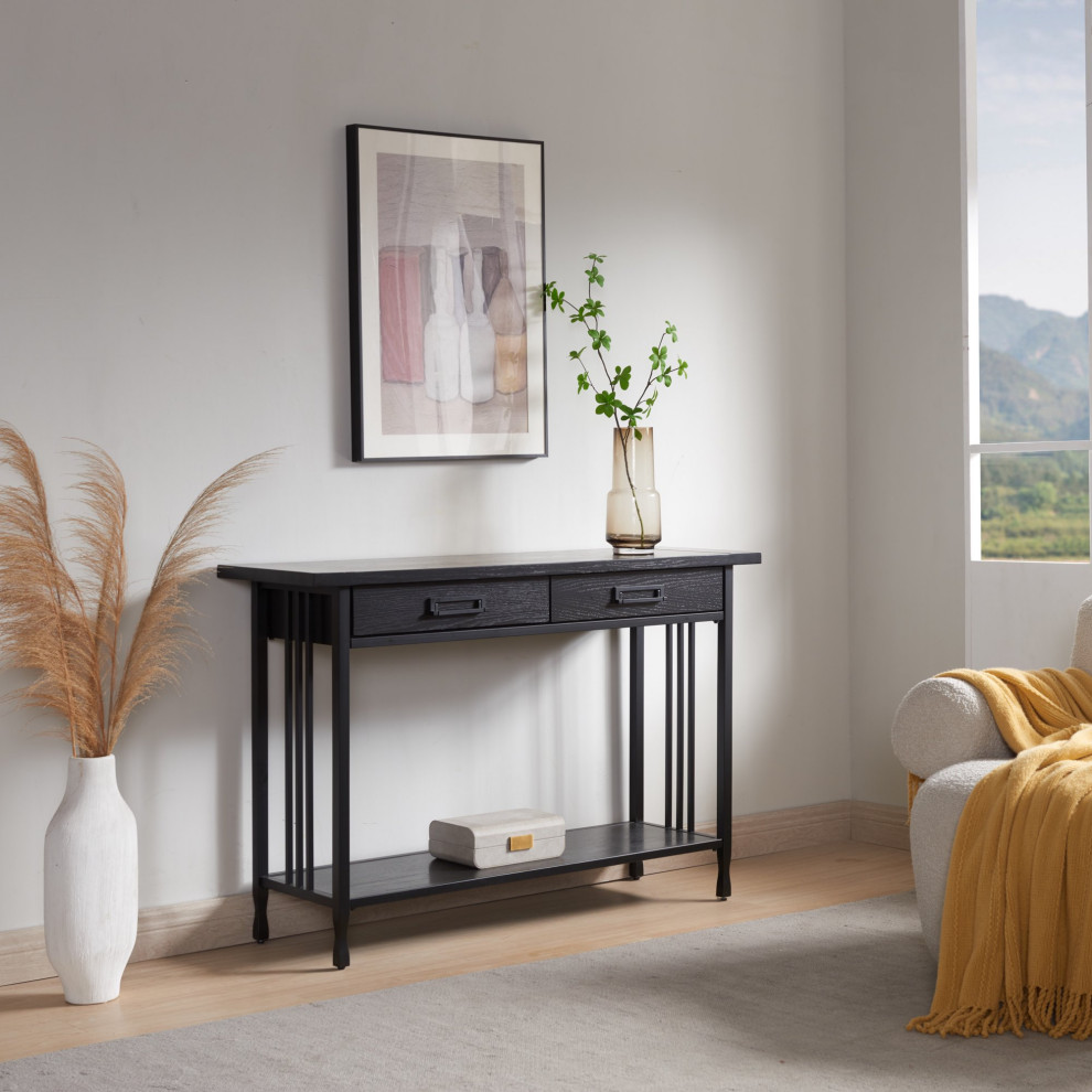 Traditional Console Table  Mission Slatted Sides With Lower Shelf  amp2 Drawers   Traditional   Console Tables   by Decor Love  Houzz