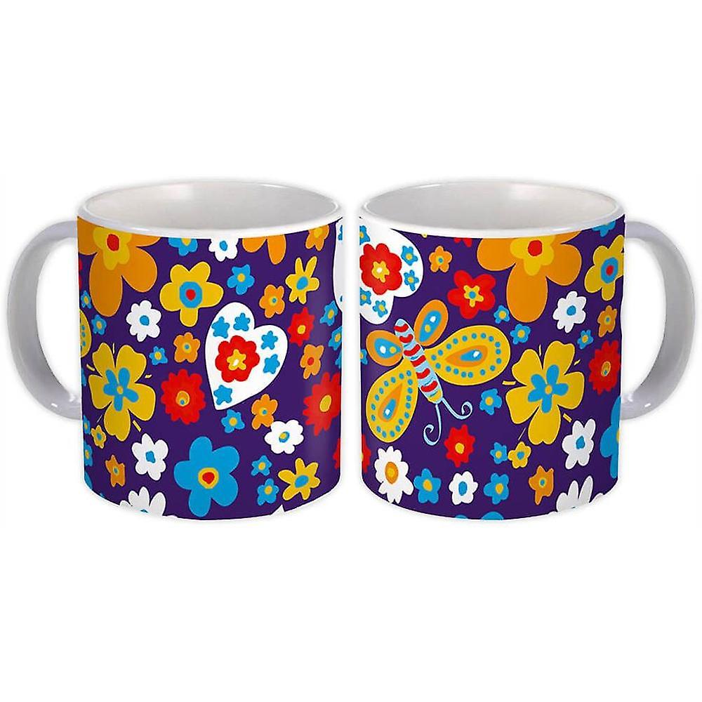 Gift Mug: Painted Flowers Butterflies Seamless