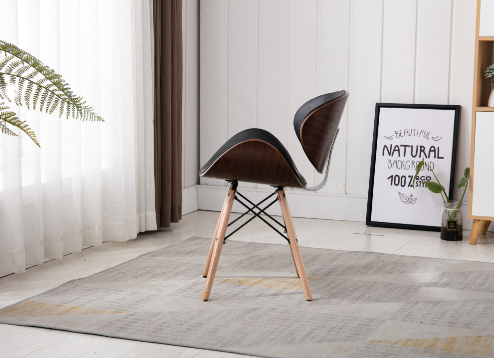 Home Beyond Black Synthetic Leather Leisure Arm Chair   Midcentury   Dining Chairs   by Home Beyond  Houzz