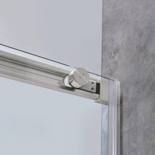 Glacier Bay Tidal 58.19 in. W x 78.74 in. H Sliding Semi Frameless Shower Door in Nickel GBSH154