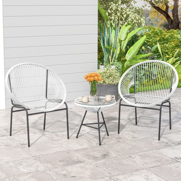 3PCS Patio Acapulco Furniture Bistro Set with Glass Table