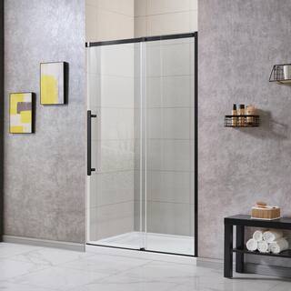 Glacier Bay Tidal 48 in. W x 78.74 in. H Sliding Semi Frameless Shower Door in Matte Black GBSH153