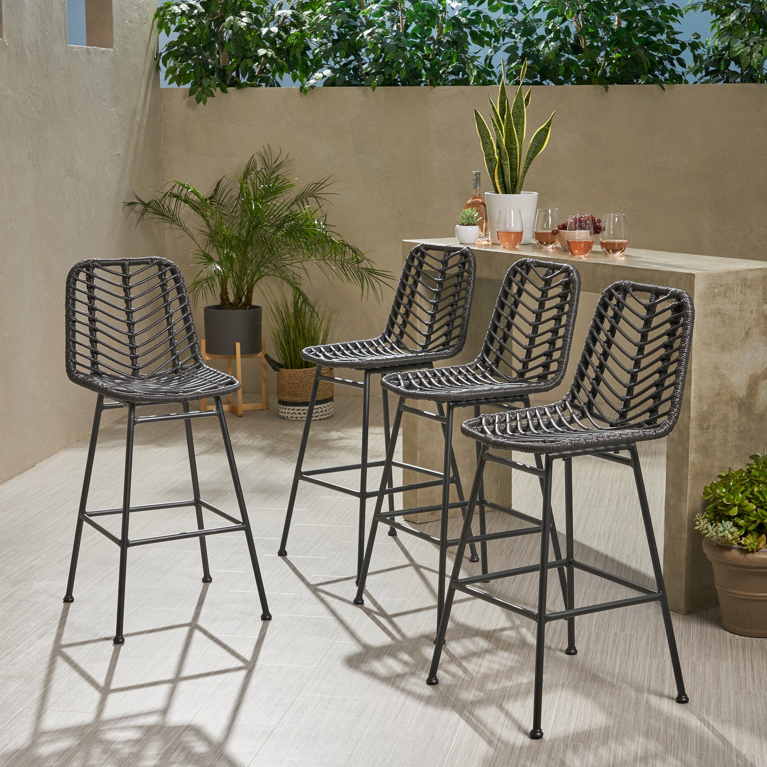 Kendal Outdoor Wicker Barstools (Set of 4)