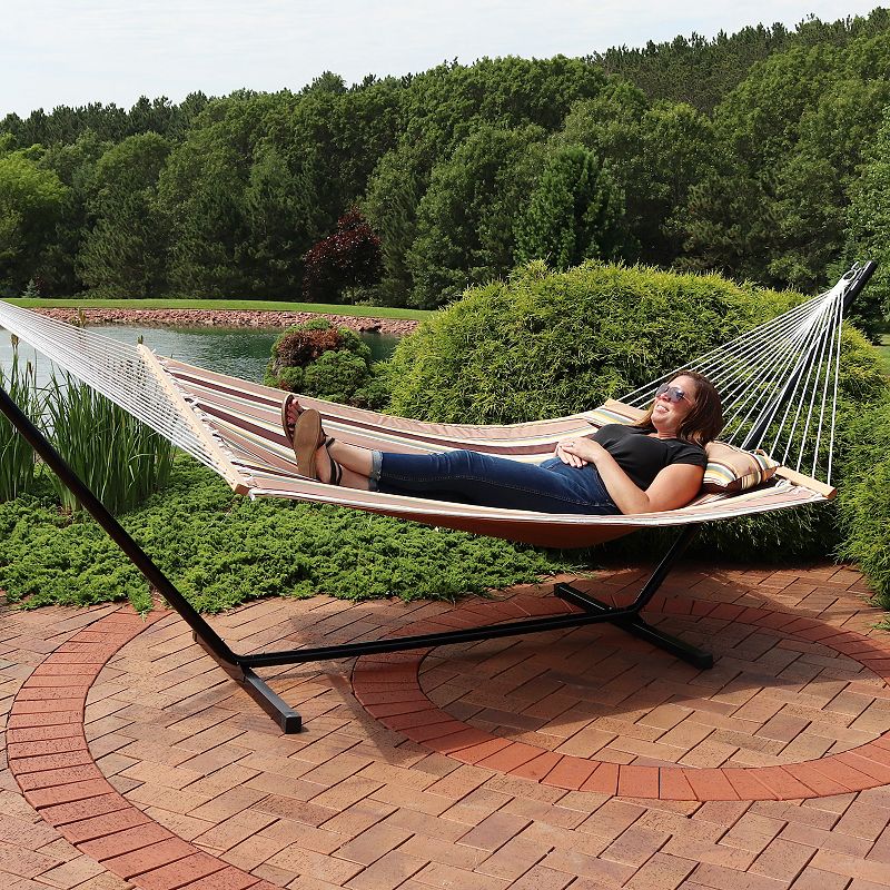 Sunnydaze 2-Person Quilted Fabric Hammock with Spreader Bars - Sandy Beach