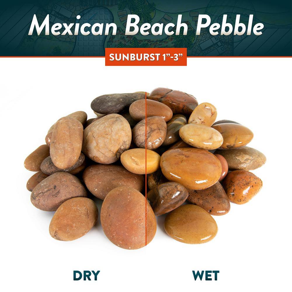 Southwest Boulder  Stone 0.50 cu. ft. 1 in. to 3 in. Sunburst Mexican Beach Pebble Smooth Round Rock for Gardens Landscapes and Ponds 02-0286