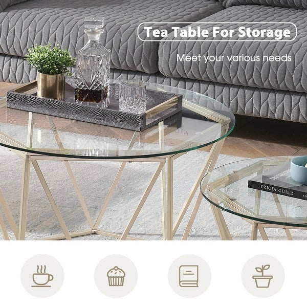 ivinta Round Coffee Table Set of 2， Modern End Tables for Living Room， Tempered Glass/White Faux Marble Tea Tables